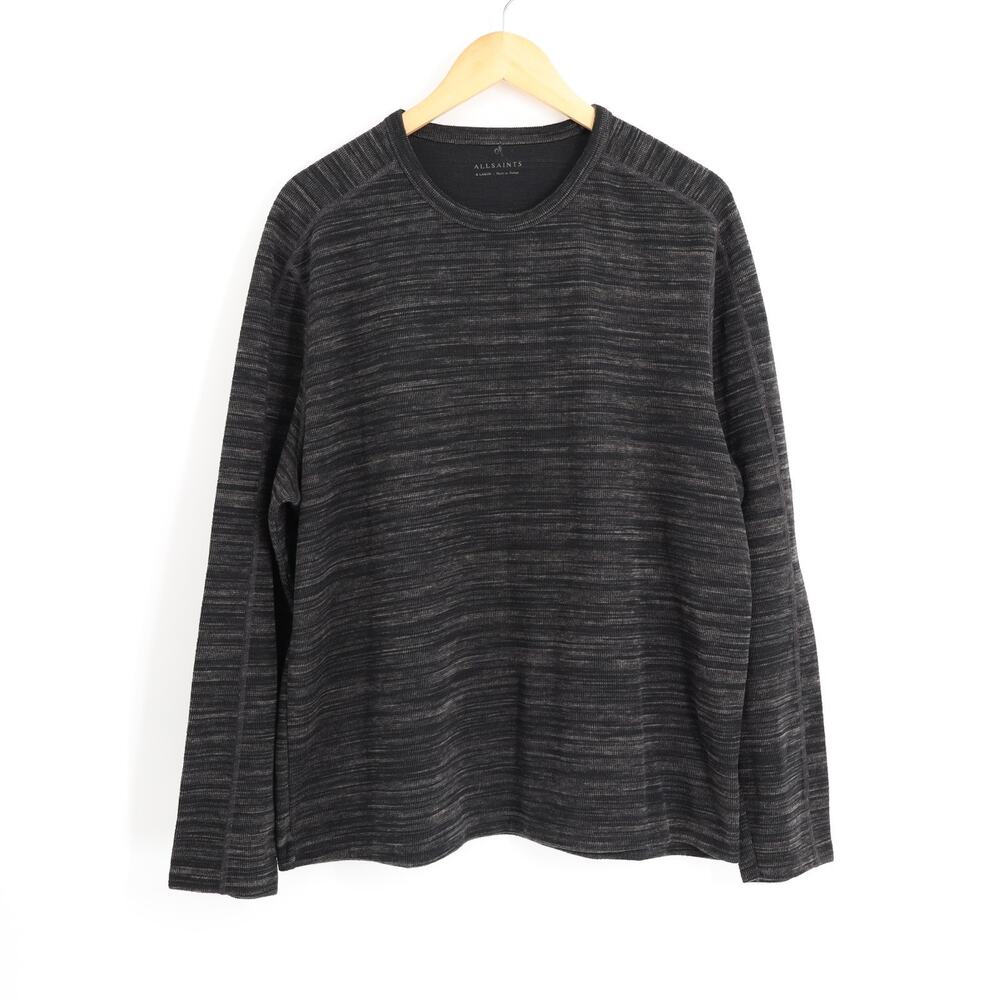 Allsaints Men's Sweater Sz XL Black Stripe Knit Crew Neck Long Sleeve Minimalist